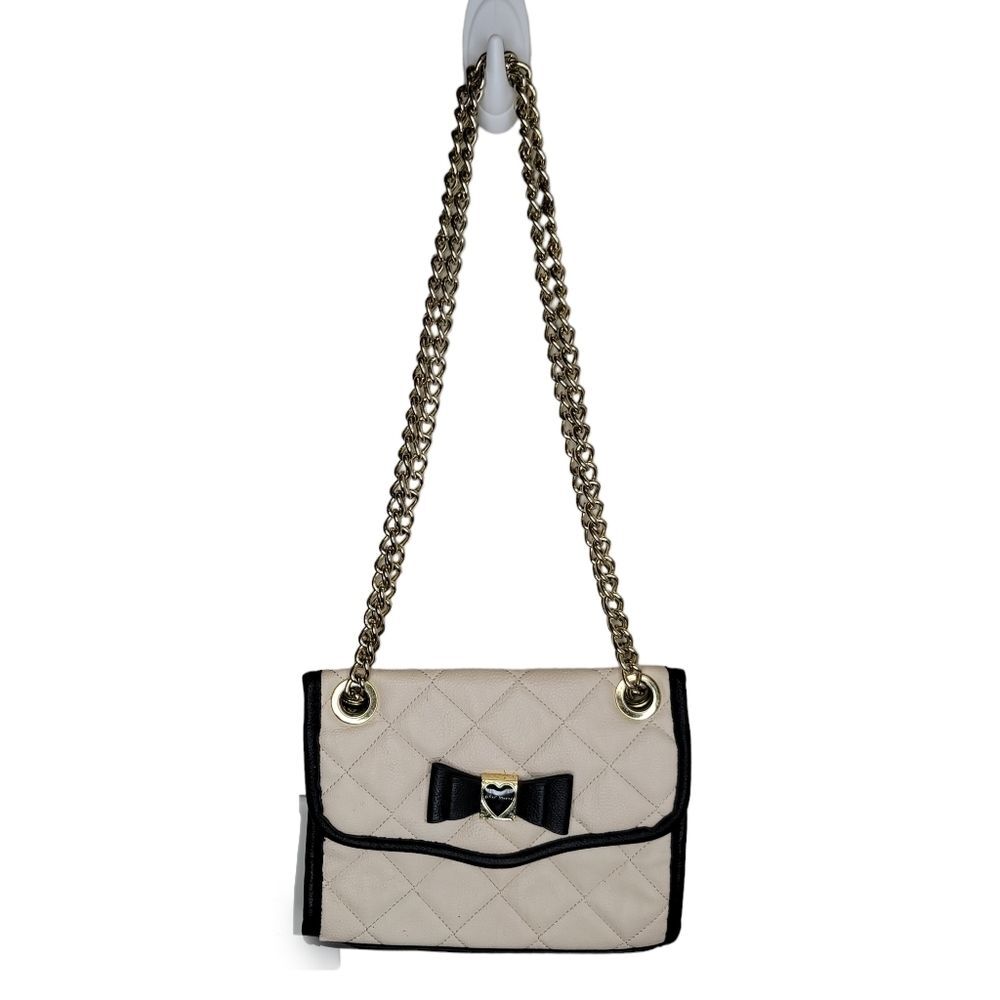 Betsey Johnson Bow Quilted Shoulder Bag Gold Chain Crossbody purse
